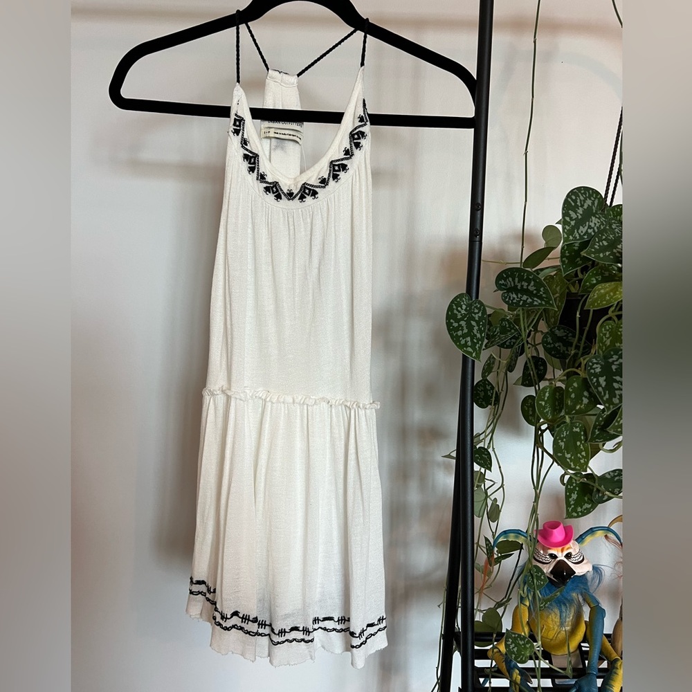 Urban Outfitters Black and White Embroidered Racerback Top